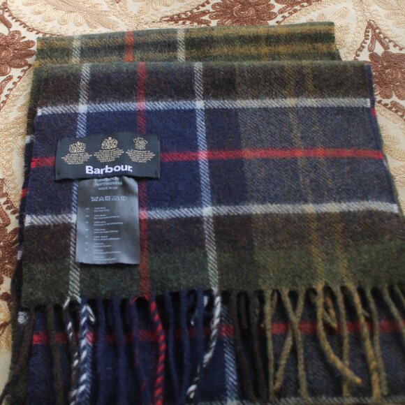 J. Barbour and Sons Made in the UK 100% Wool Men's Neck Scarf Plaid Fringe - Picture 6 of 6